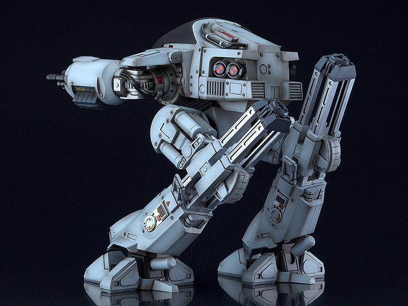 Side view of the ED-209 peacekeeping machine showing the complex leg assembly and rear mechanical housing.