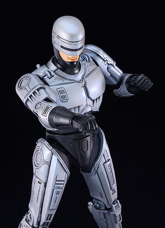 Close-up of RoboCop's helmet and interchangeable face plate showing the realistic sculpt of the lower face.