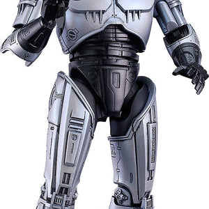 Full front view of the 175mm MODEROID RoboCop plastic model kit holding his signature Auto 9 pistol.