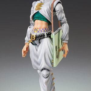 Rohan Kishibe Super Action Statue walking with his signature green sketchbook and bag accessory.