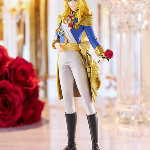 Three-quarter angle view of the Good Smile Company Oscar Francois de Jarjayes figure in a palace diorama setting, accentuating her noble and commanding posture.