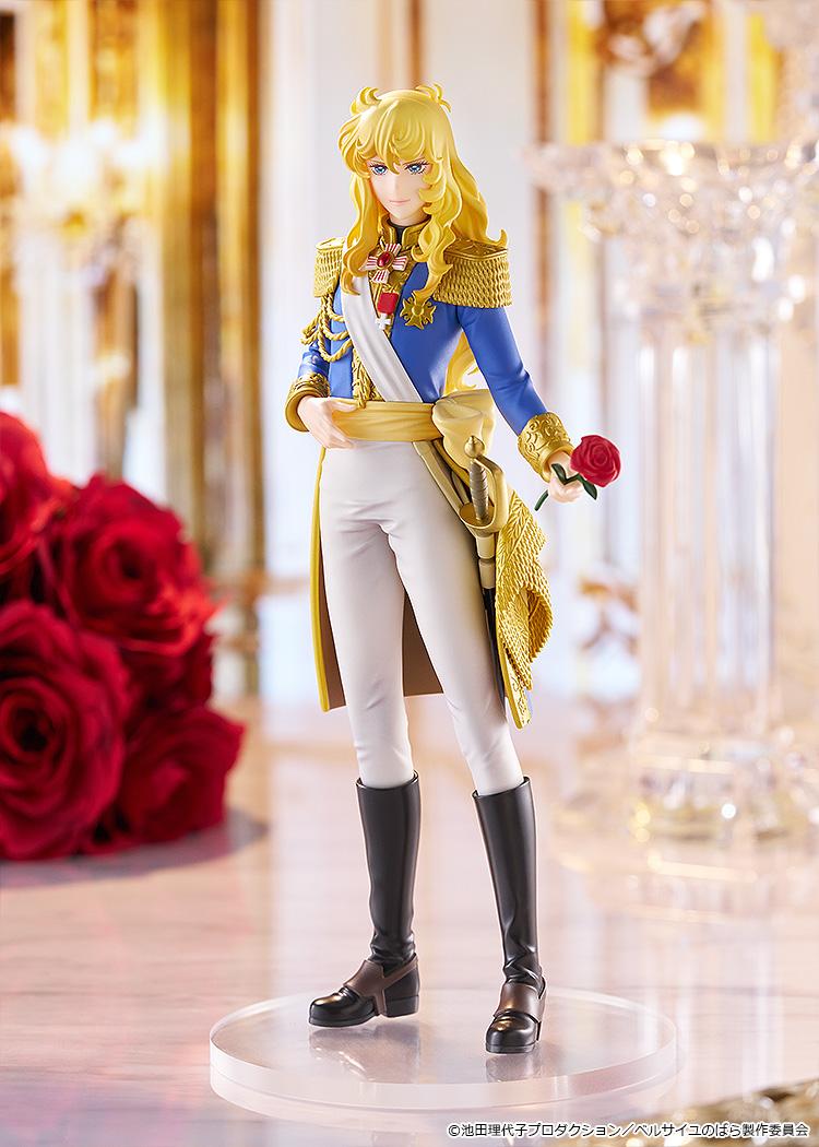 Three-quarter angle view of the Good Smile Company Oscar Francois de Jarjayes figure in a palace diorama setting, accentuating her noble and commanding posture.