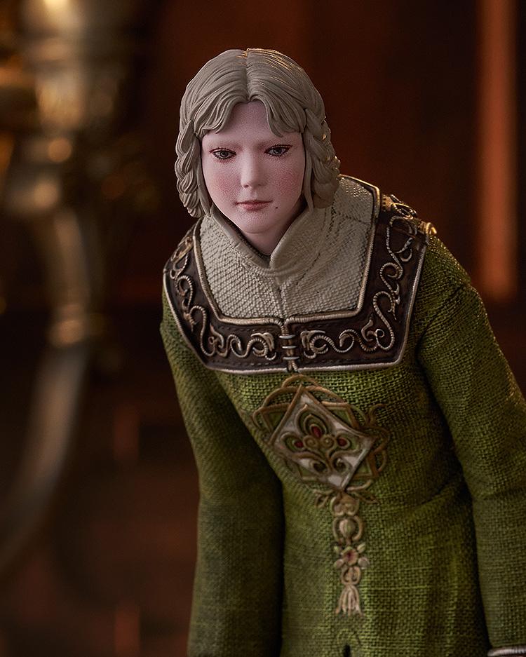 Detailed close-up of RyaÕs face and the intricate embroidery on the collar of her Elden Ring figure.