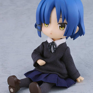 Casual sitting pose of the highly articulated Ryo Yamada Nendoroid Doll figure relaxed on the floor with a calm, neutral expression.