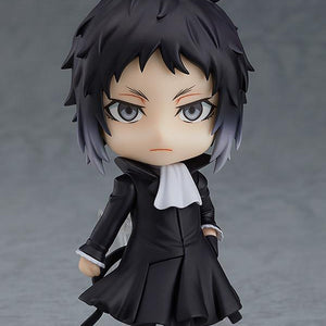 Full view of the Ryunosuke Akutagawa Nendoroid standing on a clear display base in a stoic pose.
