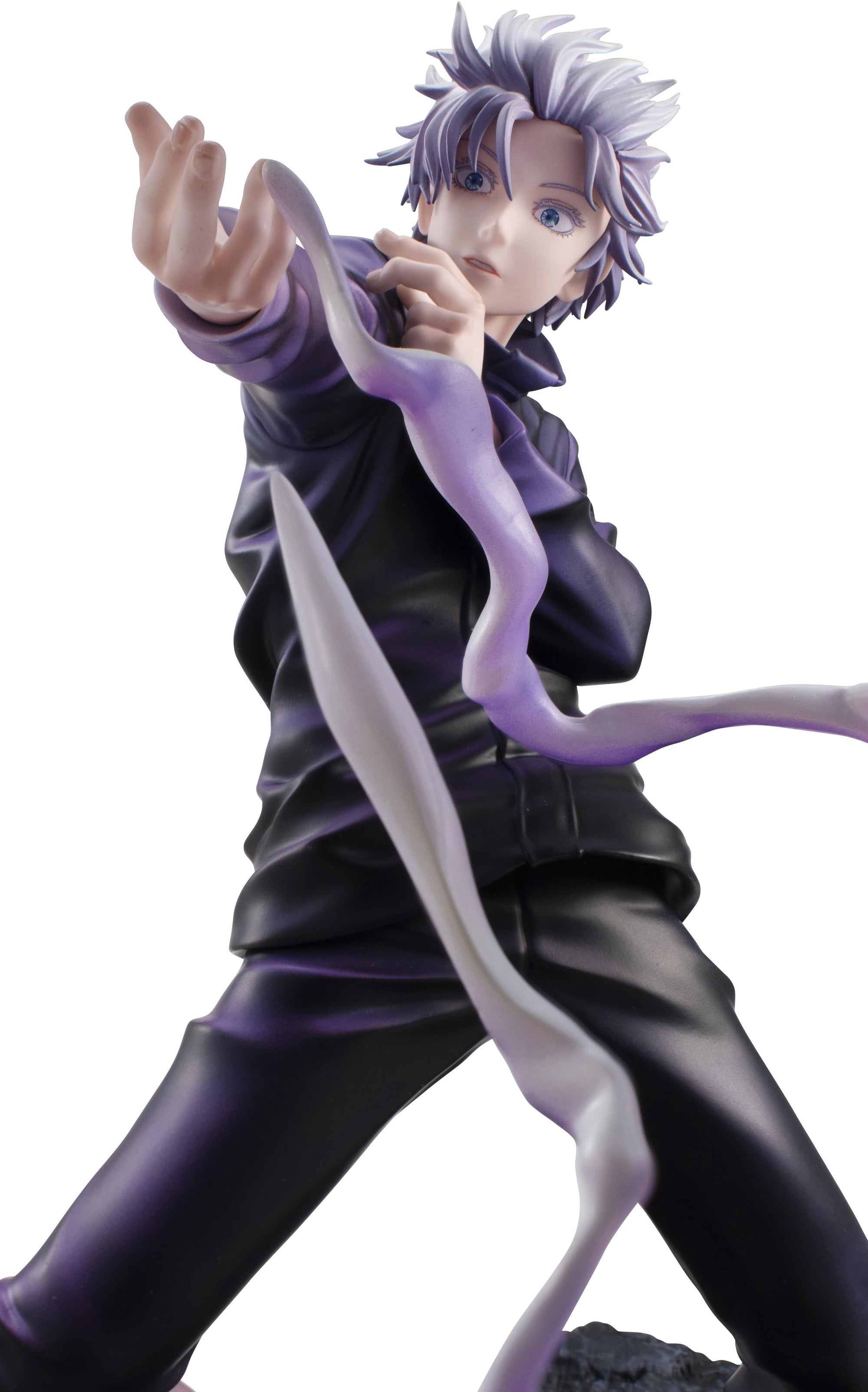 Close-up of Satoru GojoÕs face and hands unleashing the Hollow Technique Purple in the Jujutsu Kaisen DX figure rerun.
