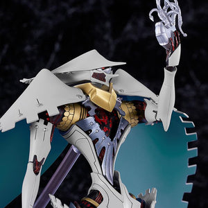 Detailed close-up of the Seeker model kit's head and torso, highlighting the intricate gold and red accents.