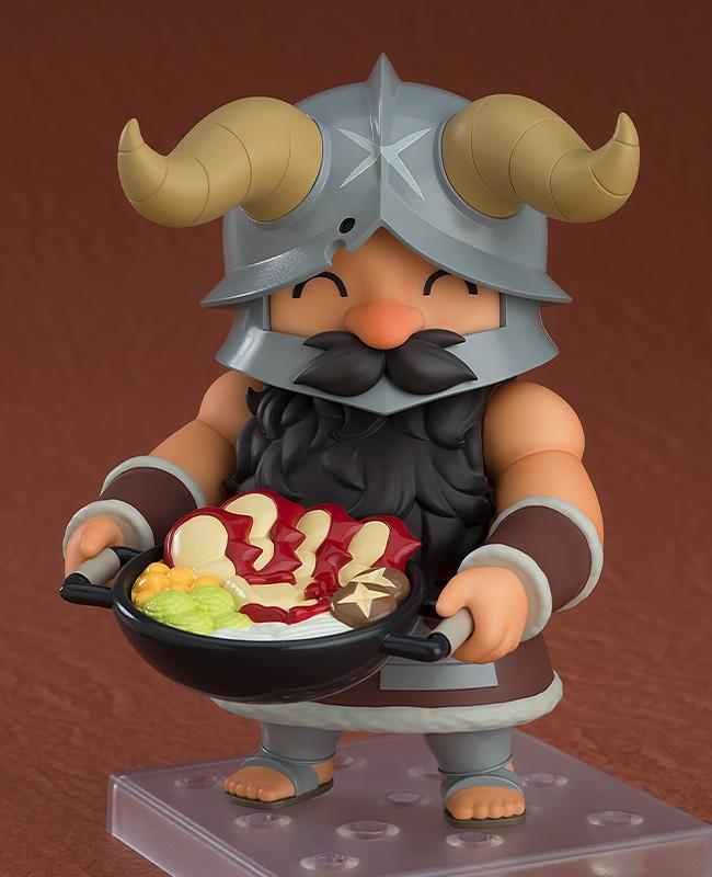 Senshi Nendoroid with a happy smiling face plate holding a large bowl of Scorpion and Walking Mushroom hotpot.