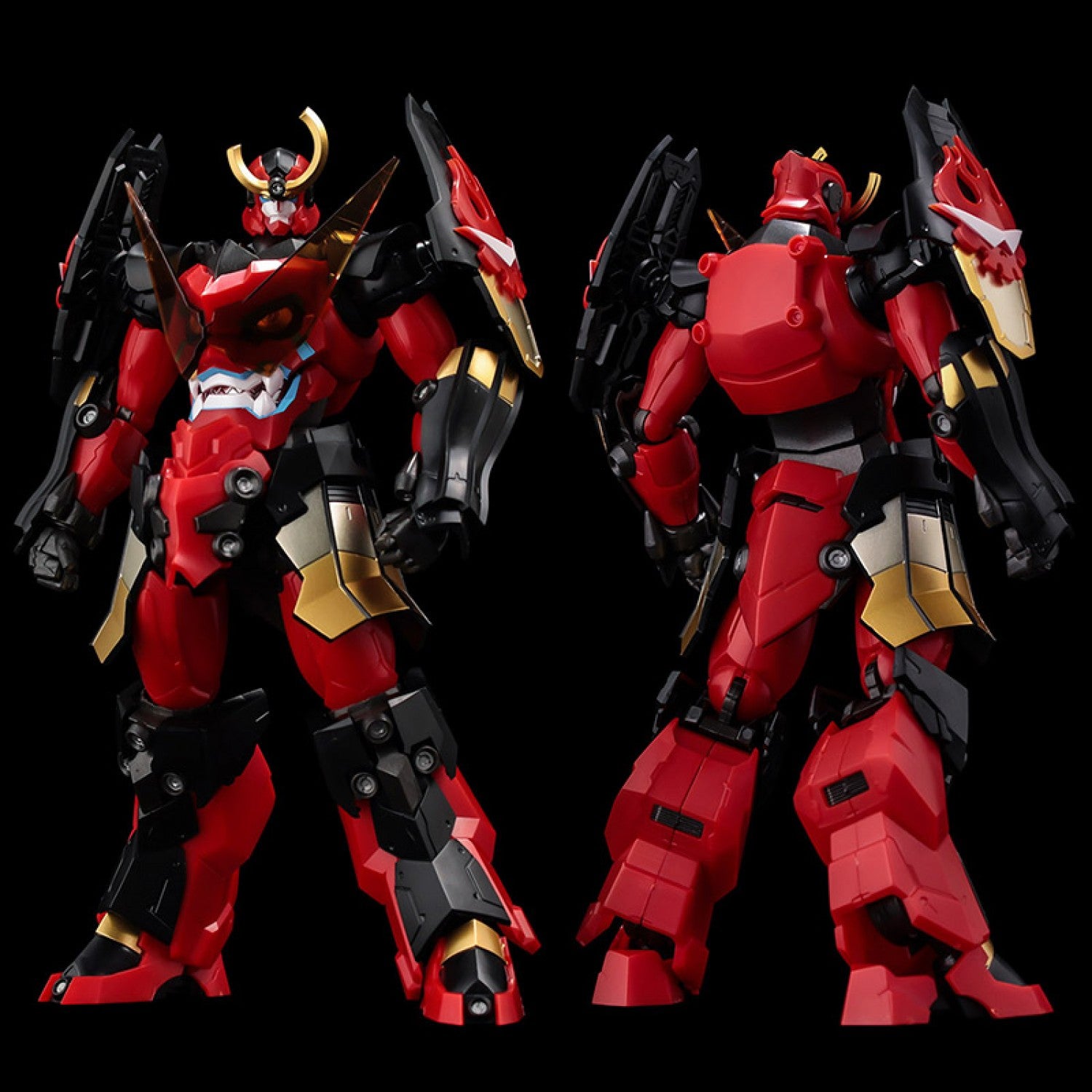 Side-by-side front and back view of the base Sentinel PLAIOBOT Gurren Lagann model kit without wing attachments.