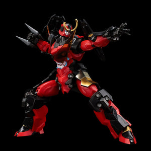 Wide combat stance of Sentinel PLAIOBOT Gurren Lagann with knuckle drills and interchangeable open expressive hand parts.