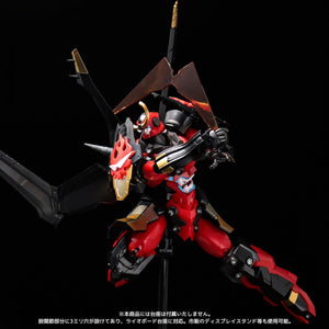 Sentinel PLAIOBOT Gurren Lagann displayed on stand in mid-flight holding dual chest boomerangs with wings deployed.