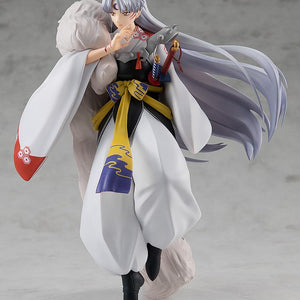 Side profile view of the Sesshomaru figure showcasing his iconic outfit, yellow sash, and sword hilt details.