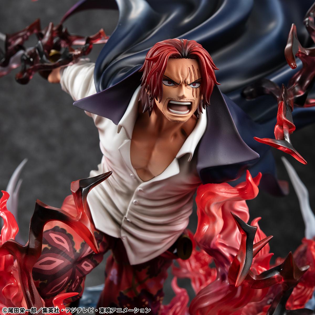 Intense battle pose close-up of the Red-Haired Pirates captain from the POP MAXIMUM line.
