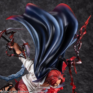 Close-up of the textured black and purple cape sculpt on the Shanks SA-MAXIMUM statue.