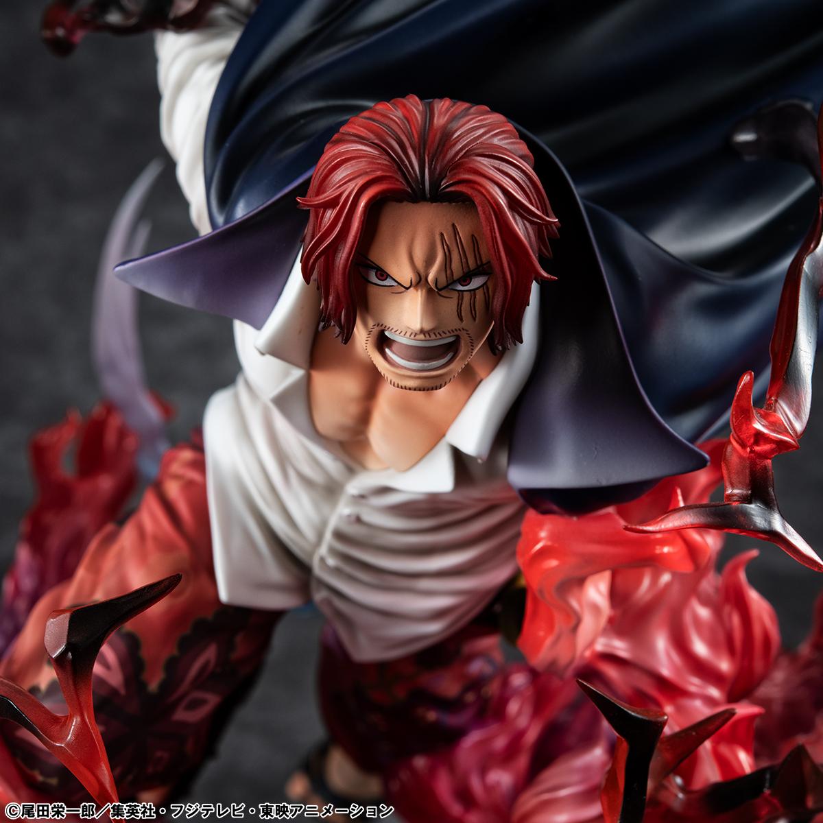 Close-up focus on the determined expression of Shanks during his Divine Departure attack.