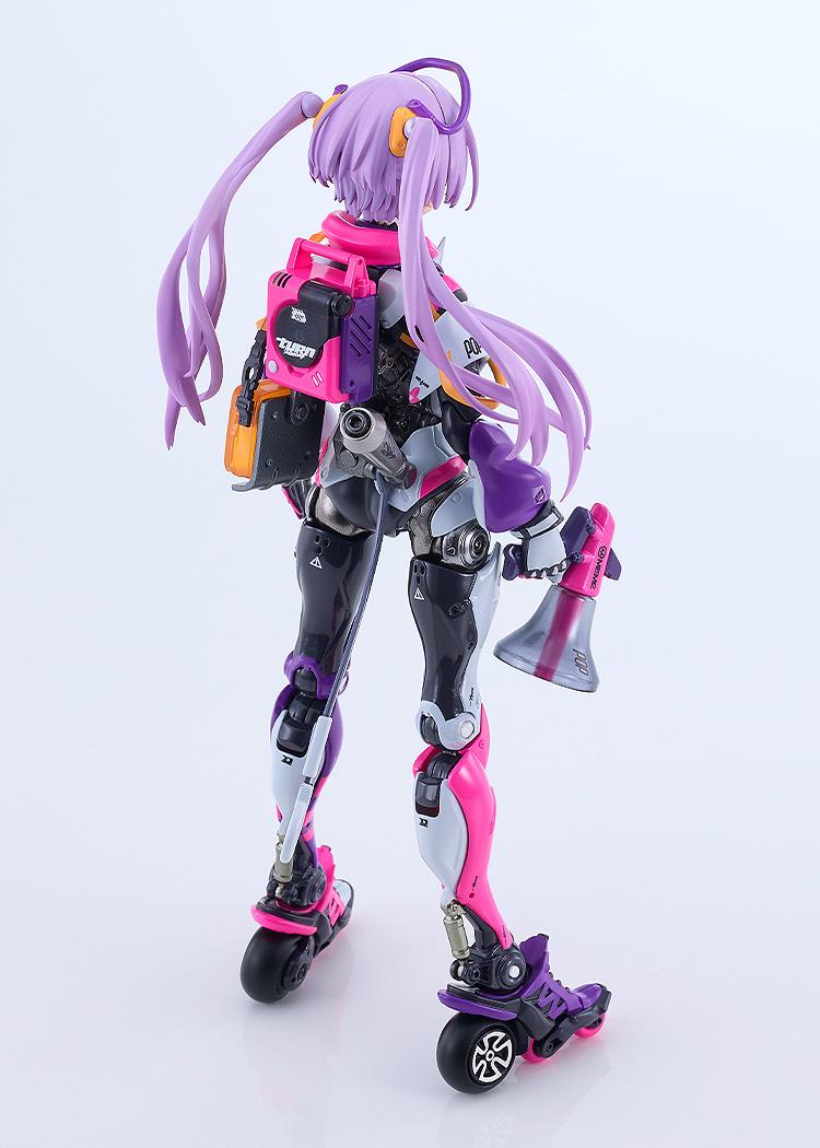 Full rear view of the Shojo-Hatsudoki Motored Cyborg Runner Pop Tracker figure displaying mechanical die-cast leg joints and twin tails.