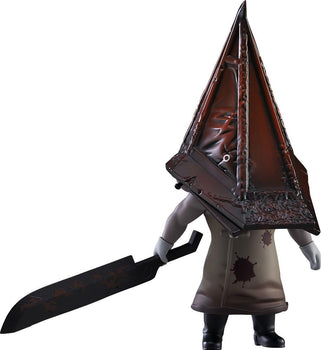 Studio cutout of the Silent Hill 2 Red Pyramid Thing Nendoroid figure holding the Great Knife on a white background.