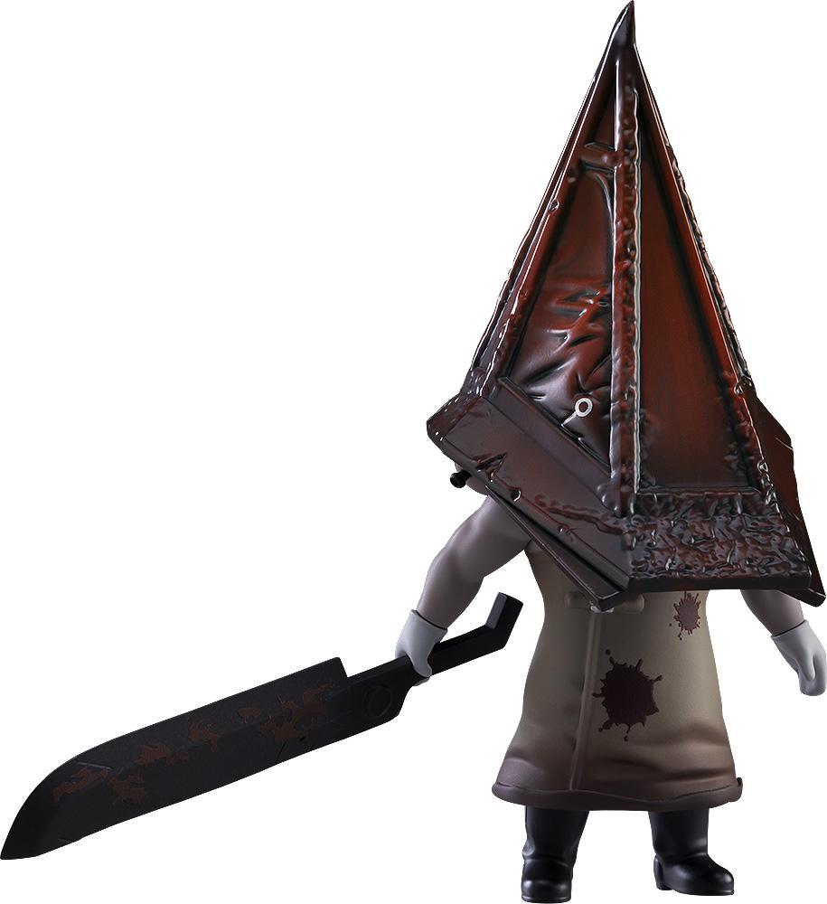 Studio cutout of the Silent Hill 2 Red Pyramid Thing Nendoroid figure holding the Great Knife on a white background.
