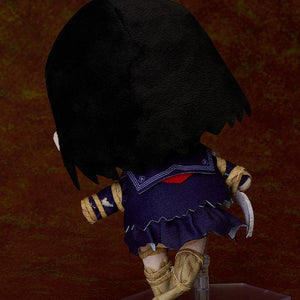 Back view of the soft polyester Ayakakashi plushie showcasing the sailor-style collar and short black hair.