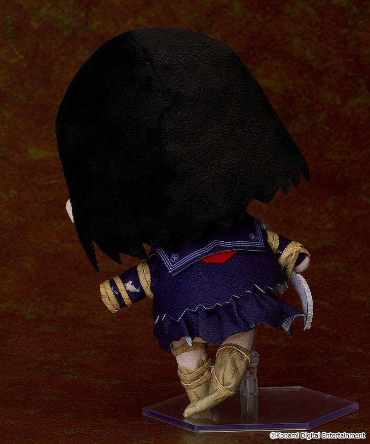 Back view of the soft polyester Ayakakashi plushie showcasing the sailor-style collar and short black hair.