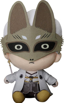 Front view of the Fox Mask plushie from Silent Hill f by Good Smile Company, featuring a detailed fox-themed mask and white traditional robes.