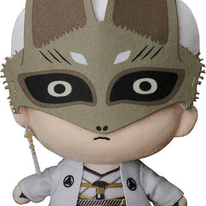 Front view of the Fox Mask plushie from Silent Hill f by Good Smile Company, featuring a detailed fox-themed mask and white traditional robes.