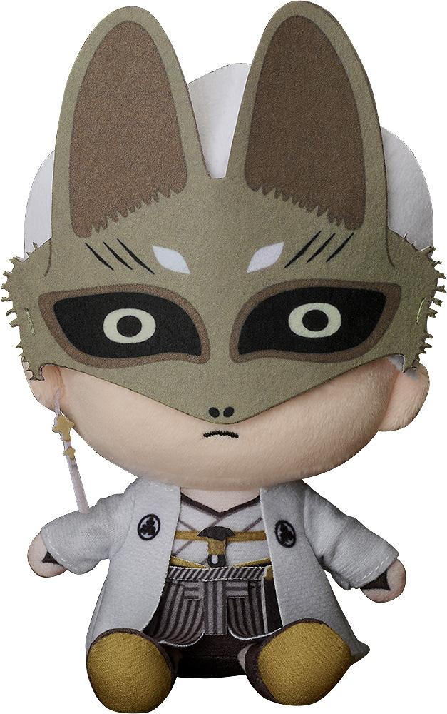 Front view of the Fox Mask plushie from Silent Hill f by Good Smile Company, featuring a detailed fox-themed mask and white traditional robes.
