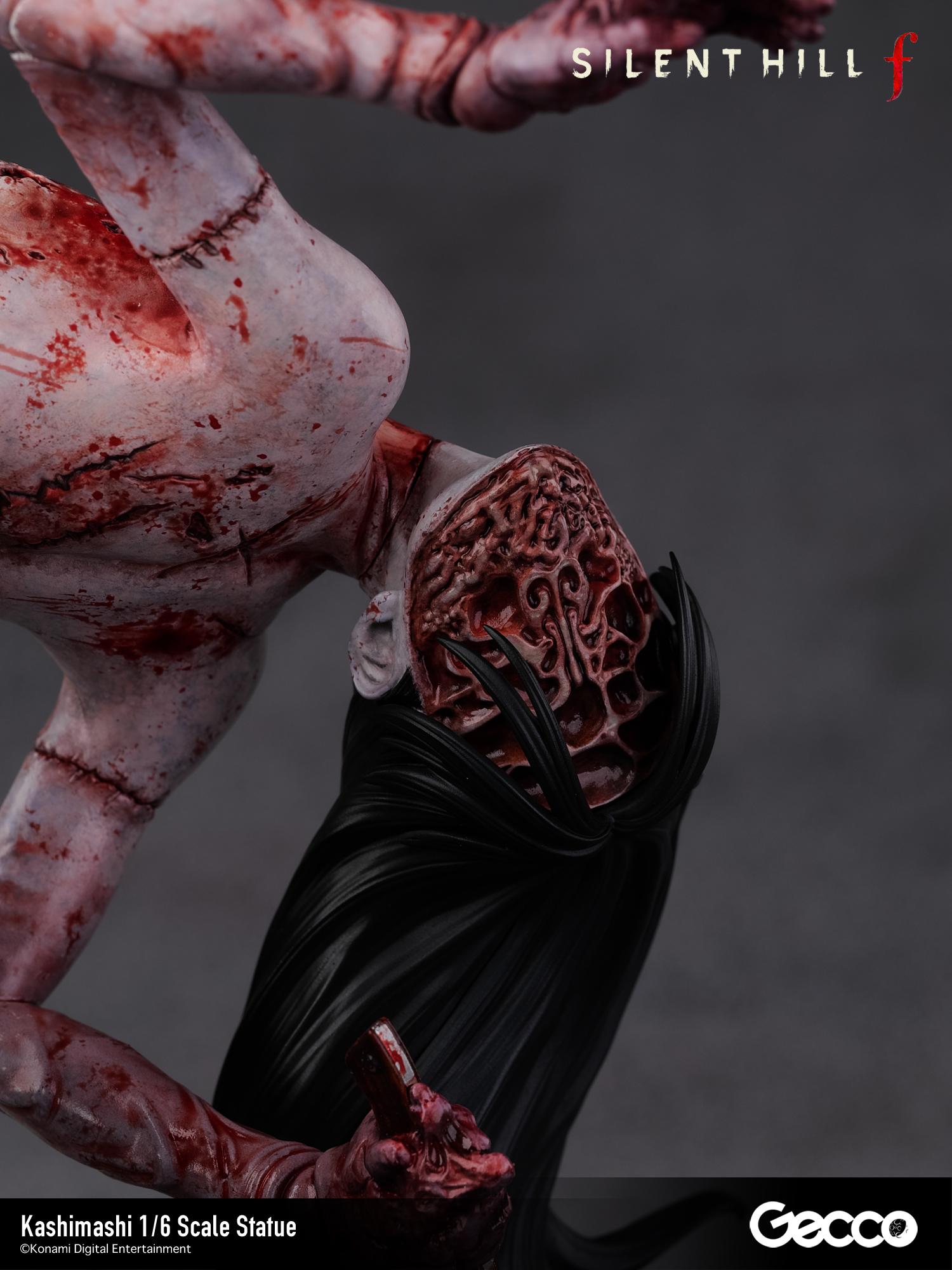 Tight detail shot of the sliced face option for the Kashimashi statue, showcasing the graphic and grotesque paintwork.