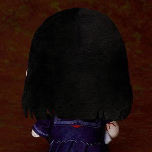 Back view of the Hinako Shimizu plushie highlighting the soft polyester material and short black hair styling.