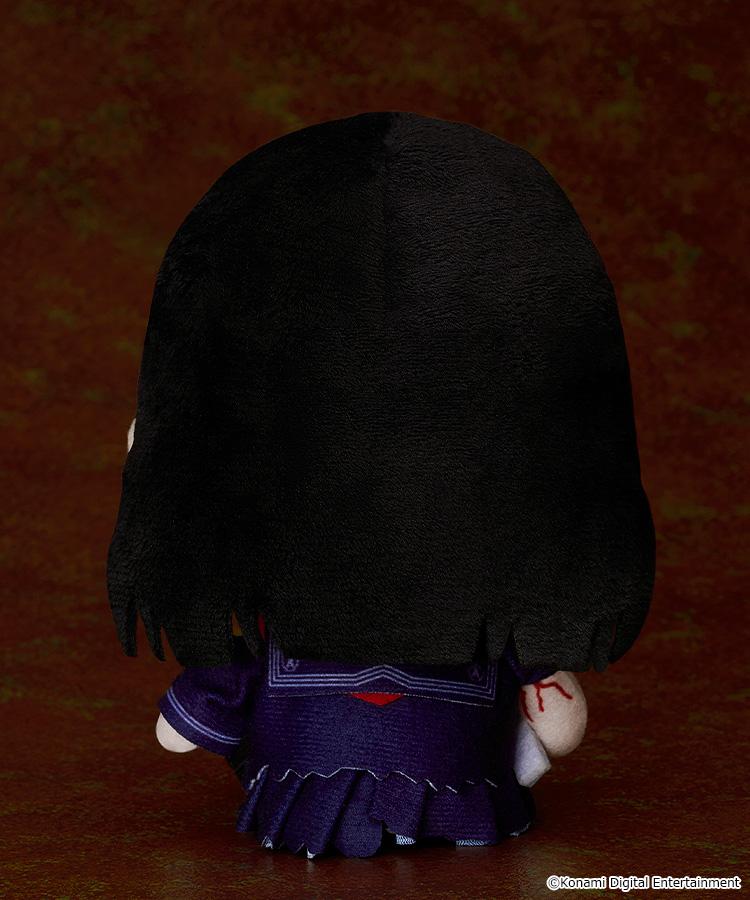 Back view of the Hinako Shimizu plushie highlighting the soft polyester material and short black hair styling.