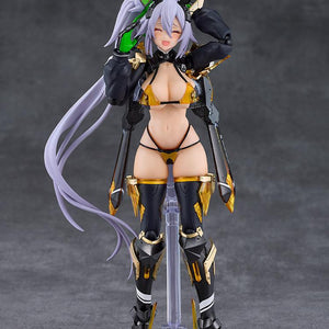 Standing pose of the Silva Barrelline figma figure showcasing her embarrassed blushing face plate option with her hand on her head.