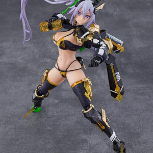 Action pose of the Silva Barrelline figma figure using an angry face expression while aiming her Photon C cestus arm-mounted weapon.