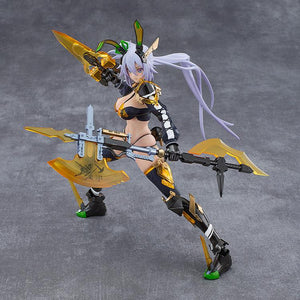 Wide combat stance of the Silva Barrelline figma figure wielding a modular golden axe and hand dagger.