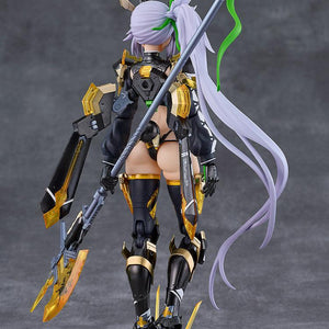 Rear view of the Silva Barrelline figma figure displaying her long ponytail, back backpack unit, tail attachment, and leg armor details.