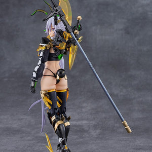 Side three-quarter profile view of the Silva Barrelline figma figure showcasing her side leg armor plates and halberd handle.