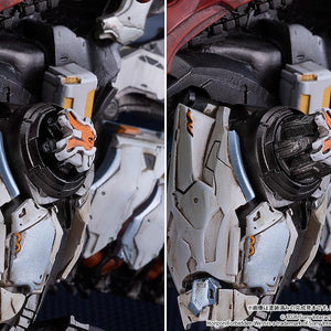 Comparison close-up of the Slaughterspine model kit's leg, demonstrating the Plasma Energizer in both retracted and deployed states.