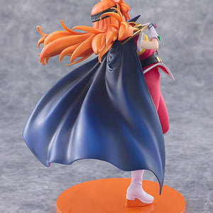 Rear view of the Slayers Lina Inverse light novel figure showing the wide dark blue cape and detailed back sculpt.