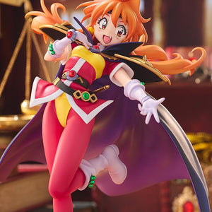 Front view promotional photo of the KDcolle Lina Inverse figure displayed on books in a fantasy room setup.