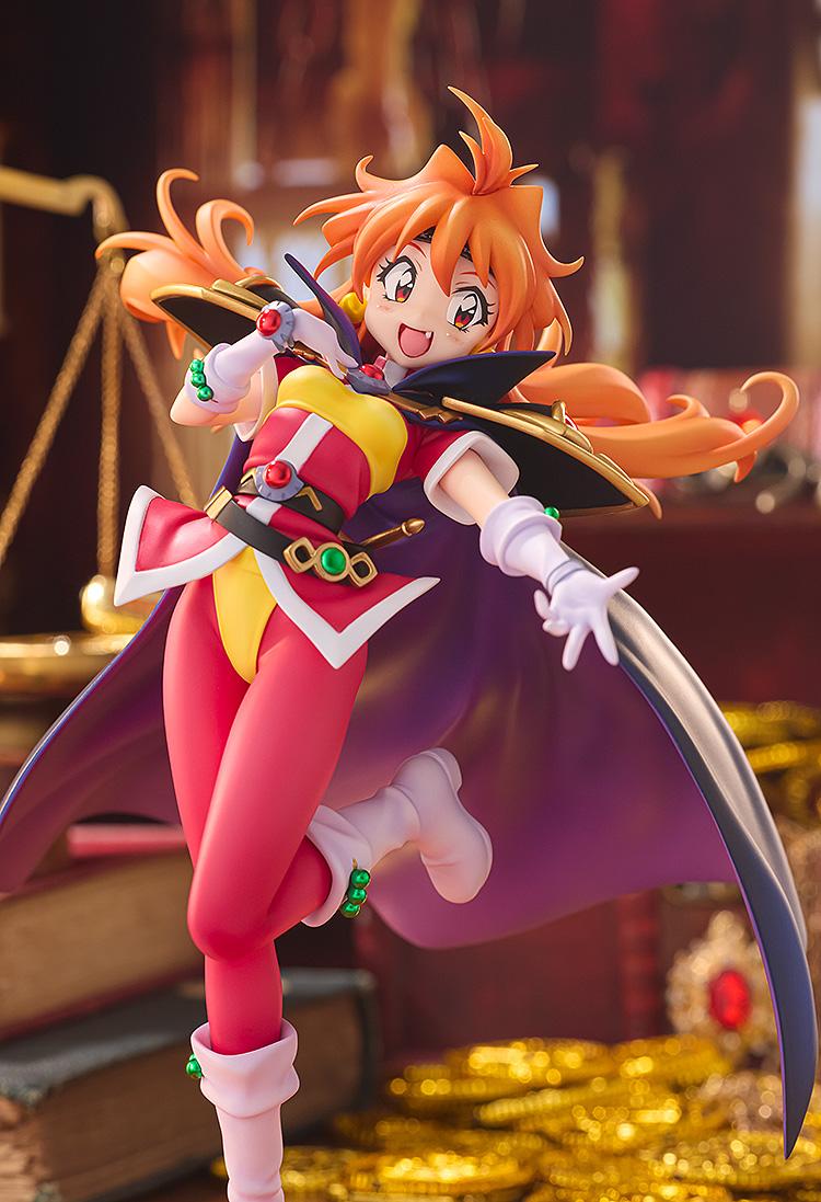 Front view promotional photo of the KDcolle Lina Inverse figure displayed on books in a fantasy room setup.