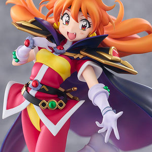 Studio close-up portrait of Lina Inverse's cheerful expression, headband, shoulder armor, and Demon's Blood Talismans.