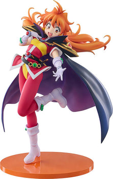 Isolated studio cutout of the KDcolle Slayers Lina Inverse non-scale figure in an energetic pose on an orange base.