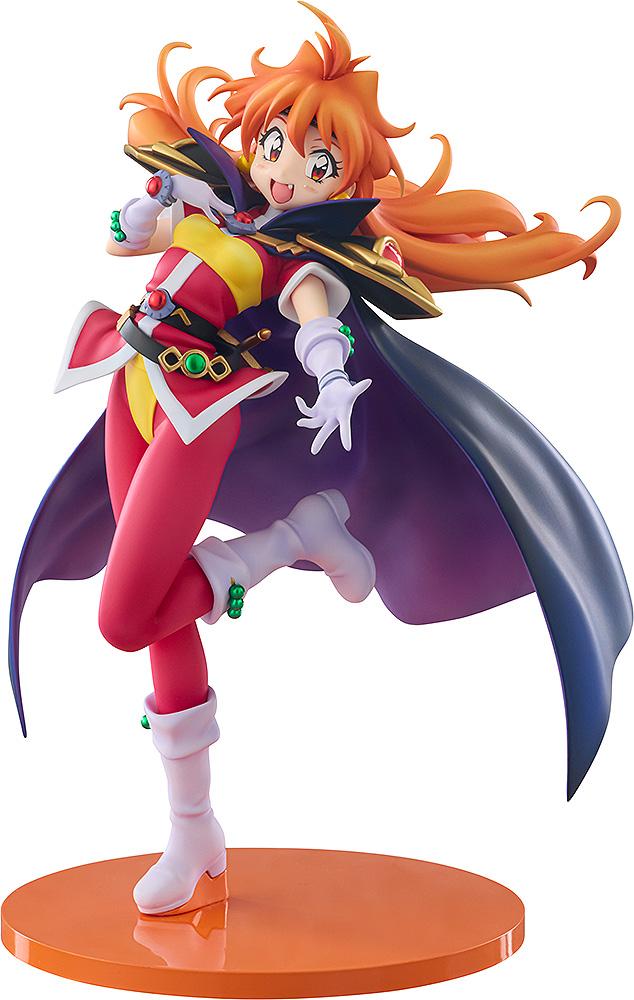 Isolated studio cutout of the KDcolle Slayers Lina Inverse non-scale figure in an energetic pose on an orange base.