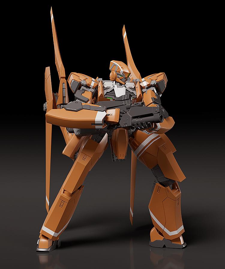 The MODEROID Sleipnir holding its submachine gun in a combat-ready stance, showcasing joint articulation.