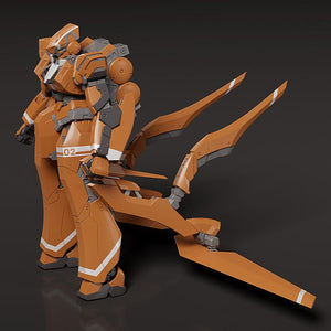 The Sleipnir model kit with leg stabilizers deployed backwards, illustrating the part-less transformation feature.