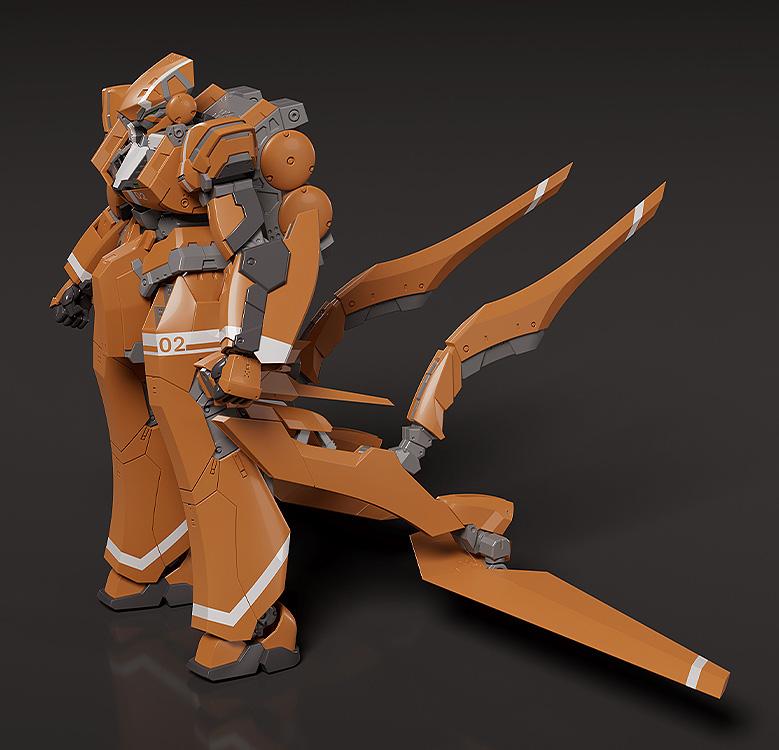 The Sleipnir model kit with leg stabilizers deployed backwards, illustrating the part-less transformation feature.