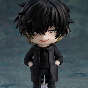 Towa Nendoroid figure featuring a smiling face plate with hands in coat pockets.