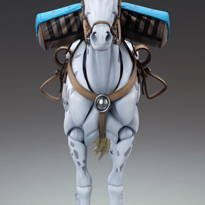 Direct head-on view of the Slow Dancer action figure highlighting the detailed bridle and blue star-patterned packs.