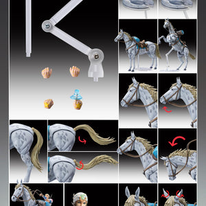 Technical breakdown of the Slow Dancer box contents including the articulated stand, spare hands, and head articulation.
