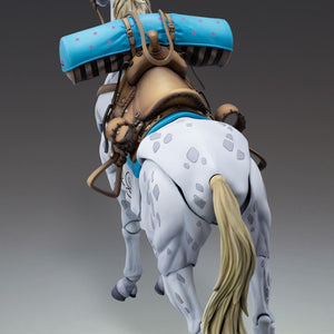 Rear perspective of the Slow Dancer horse figure showing the tail sculpt and gear storage on the saddle.