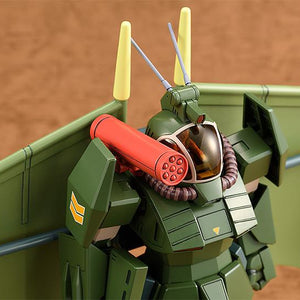 Detailed look at the shoulder-mounted missile pod and cockpit area of the Max Factory model kit.